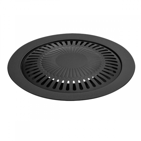 Tigai - Grill pentru aragaz, antiaderent, cu suport scurgere grasime, rotund, diametru 32cm, 24557, negru