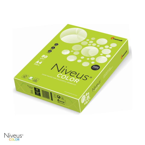Birotica papetarie - Hartie copiator color Niveus LG46 A4, verde lime intens, 80 g/mp, 500 coli