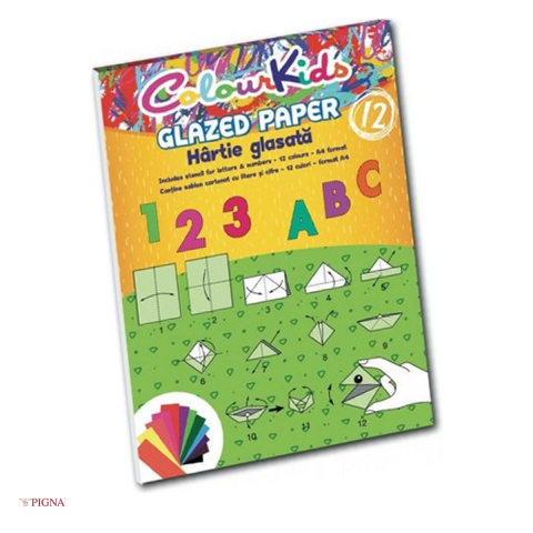 Birotica papetarie - Hartie lucru manual Pigna Colour Kids, A4, glasata 12 culori/set