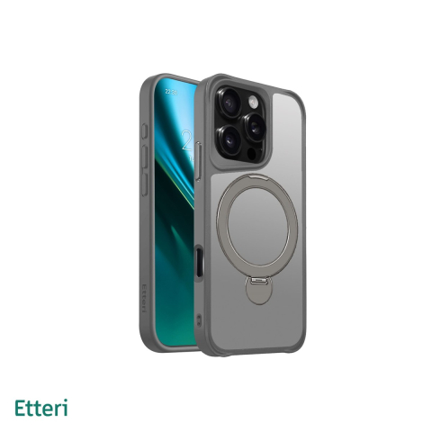 Huse si protectii pentru iPhone 16 Pro - Husa Etteri Matt Mag Ring pentru iPhone 16 Pro, Carcasa magnetica, Gri