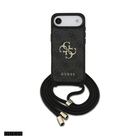 Huse si protectii pentru iPhone 17 Air - Husa Guess 4g Big Logo Cord Stap Crossbody pentru iPhone 17 Air, Carcasa, Negru