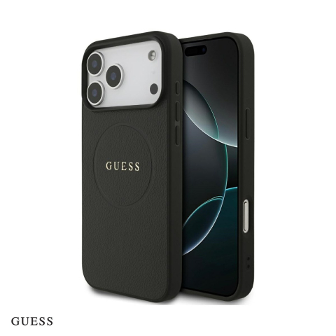 Huse si protectii pentru iPhone 17 Pro Max - Husa Guess Grained Ring pentru iPhone 17 Pro Max, Carcasa magnetica, Negru