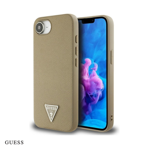Huse si protectii pentru iPhone 16e - Husa Guess Hc Grained PU Triangle Logo pentru iPhone 16e, Carcasa magnetica, Maro
