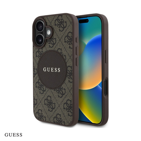 Huse si protectii pentru iPhone 16 - Husa Guess Hc PU 4g Circle Classic Logo pentru iPhone 16, Carcasa magnetica, Maro