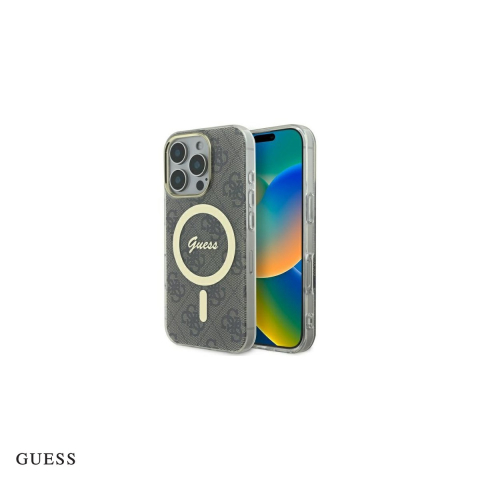 Huse si protectii pentru iPhone 16 Pro - Husa Guess Iml pentru iPhone 16 Pro, Carcasa magnetica, Maro