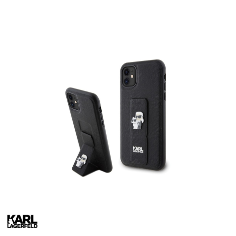 Huse si protectii pentru iPhone 11 - Husa Karl Lagerfeld Hc Gripstand Saffiano Kc pentru iPhone 11, Carcasa, Negru