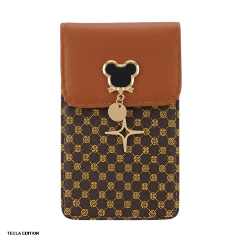 Accesorii insotitoare - Geanta de telefon Mouse, dimensiuni 19 x 12 x 2 cm, pentru telefoane de pana la 6.7 inch, cu curea de umar, Maro
