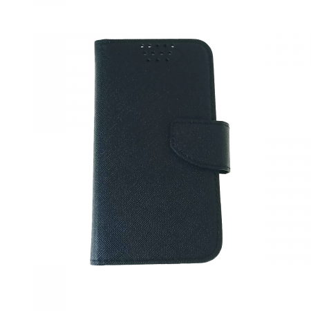 Huse smartphone - Husa universala pentru smartphone cu ecran de 4.5 inch pana la 5 inch, 141mm x 69mm, tip carte, cu inchidere magnetica si functie stand, buzunar card, Smart Flipbook Universal Silicon, neagra