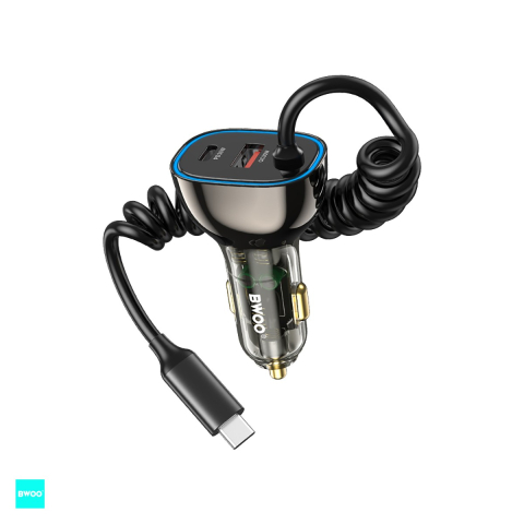 Incarcator auto - Incarcator auto BWOO CC96C, PD 30 W, 1x USB-C + 1x USB, cablu 1.5m, gri
