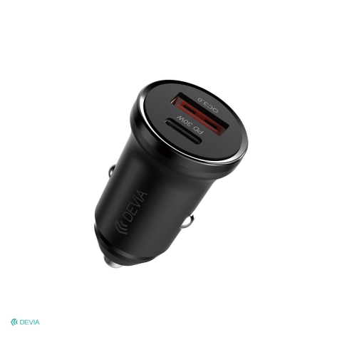 Incarcator auto - Incarcator auto Devia, PD QC 30 W, 1x USB + 1x USB-C, alb