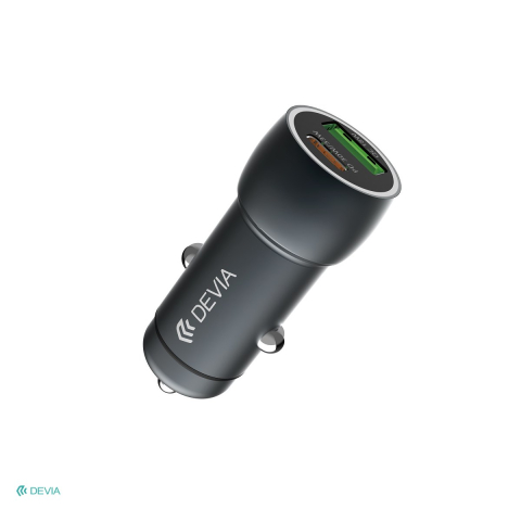 Incarcator auto - Incarcator auto Devia, PD QC 30 W, 1x USB + 1x USB-C, gri inchis