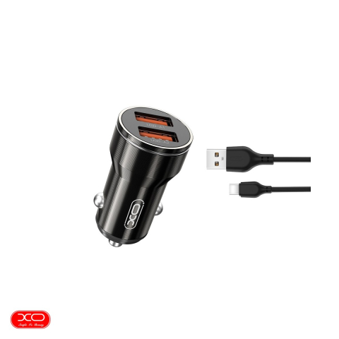 Accesorii IT - Incarcator auto XO CC48, 2.4 A, 2x USB, cu cablu USB-C, negru