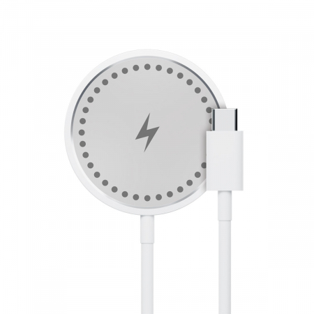 Incarcator auto - Incarcator wireless 15W, compatibil MagSafe, cu pad magnetic, cablu cu conector USB-C si lungime 1m, alb