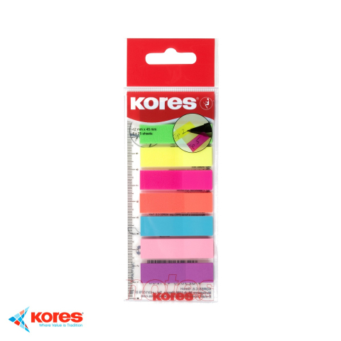 Birotica papetarie - Index adeziv din plastic Kores, 8 culori x 25 file, cu rigla, 12 x 45 mm, pentru organizare documente