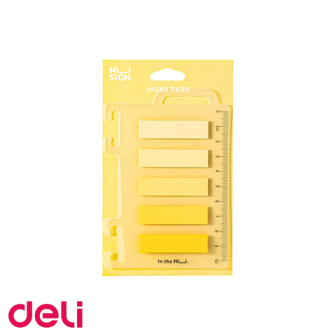Notes, Post-it si cuburi de hartie - Index adeziv plastic Deli Nusign, 5 nuante de galben cu rigla transparenta, pentru subliniere si indexare documente