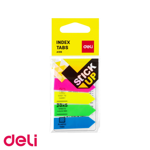 Notes, Post-it si cuburi de hartie - Index adeziv plastic sageata Deli, 5 culori, 12x43mm, pentru organizare documente si dosare
