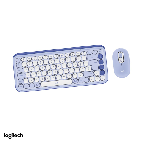 Accesorii IT - Kit tastatura si mouse Bluetooth Logitech POP Icon Combo, tastatura compacta cu 4 Action Keys, mouse silentios, Easy-Switch, layout US International, lila cu alb-crem, 920-013078