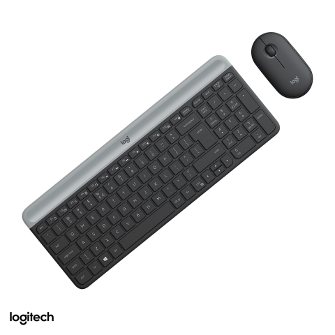 Accesorii IT - Kit tastatura si mouse wireless Logitech MK470 Slim, 2.4 GHz cu receptor USB nano, tastatura compacta cu numeric, mouse silentios, layout US International, grafit, 920-009204