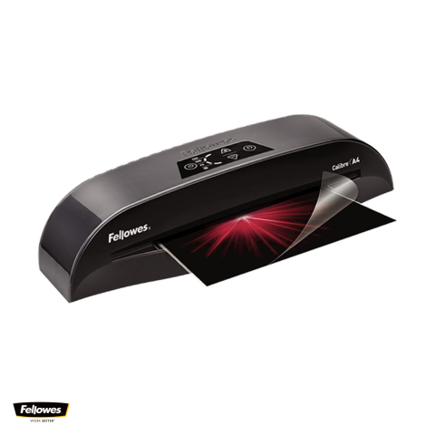 Birotica papetarie - Laminator Fellowes Calibre A4 cu 2 role, folie de pana la 125 microni, fanta de 240 mm, gata in 1 minut, kit cu 10 folii inclus, 110x450x145 mm