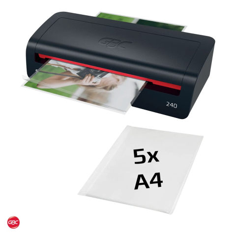 Birotica papetarie - Laminator GBC Home Office 240 A4, folii de 75-125 microni, gata in 2 minute, un document A4 in 45 de secunde, 5 folii A4 incluse, rosu