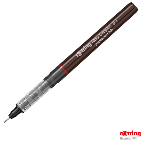Birotica papetarie - Liner de Precizie 0.1mm cu Tus Rezistent la Apa si Varf Metalic pentru Desen Tehnic, Grafica si Arhitectura, Rotring Tikky Graphic Negru