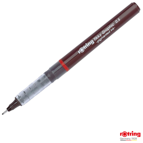 Birotica papetarie - Liner Graphic cu Tehnologie Free Ink 0.5mm Negru, pentru Contururi si Scriere Indraznete, cu Varf Metalic, Tikky Rotring