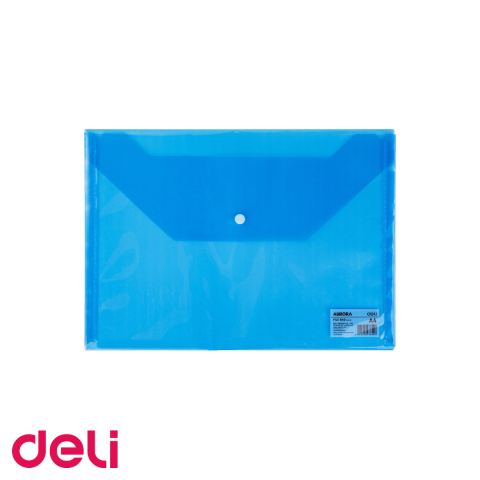 Mape si serviete - Mapa plastic cu buton Deli, format A4, albastra, pentru organizarea documentelor la birou