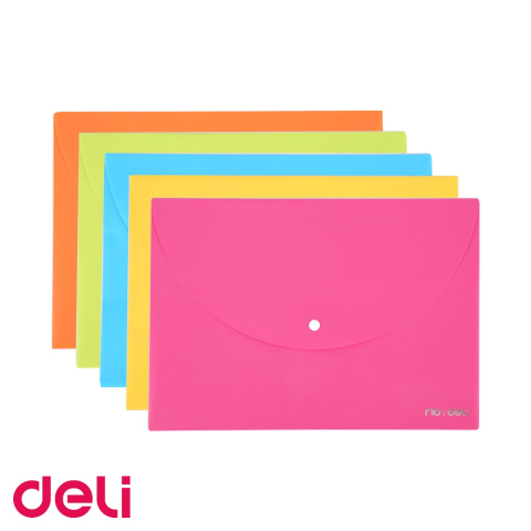 Mape si serviete - Mapa plastic cu buton Deli, format A4, culori neon asortate, pentru organizarea documentelor