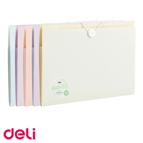 Mape, serviete si clipboarduri - Mapa plastic cu elastic Deli Macarons, 7 separatoare, 8 compartimente colorate, format A4