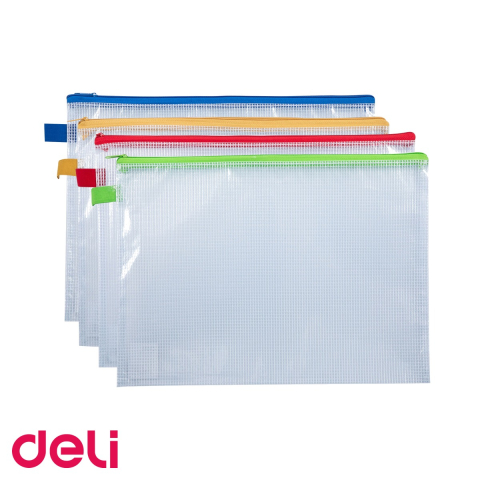 Mape si serviete - Mapa protectie cu fermoar Deli, format A4, material mesh PVC, pentru documente si acte
