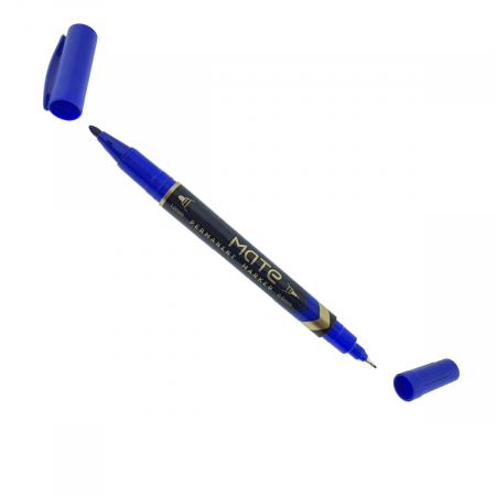 Marker permanent - Marker permanent albastru cu 2 varfuri, 0.5mm si 1mm, pentru suprafete diverse