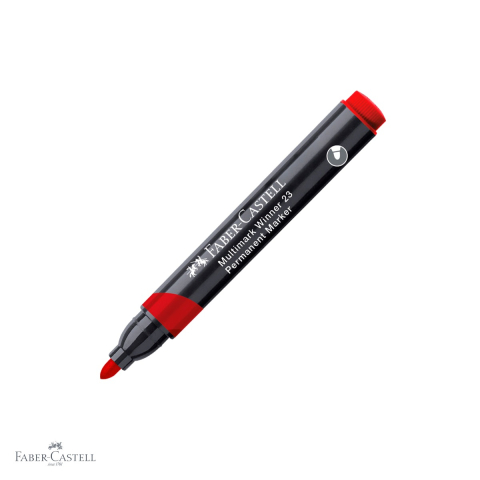 Markere - Marker permanent Faber-Castell Winner 23 Multimark, varf rotund 2.8 mm, cerneala rosie pe baza de alcool, pentru orice suprafata