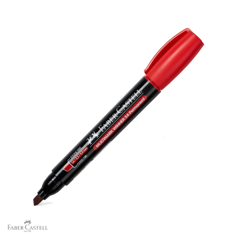 Markere - Marker permanent Faber-Castell Winner 54 Multimark, varf tesit, rosu, pentru suprafete multiple