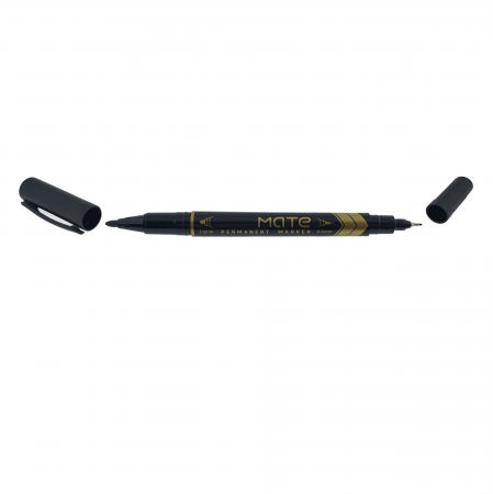 Marker permanent - Marker permanent negru cu 2 varfuri, 0.5mm si 1mm, pentru suprafete diverse