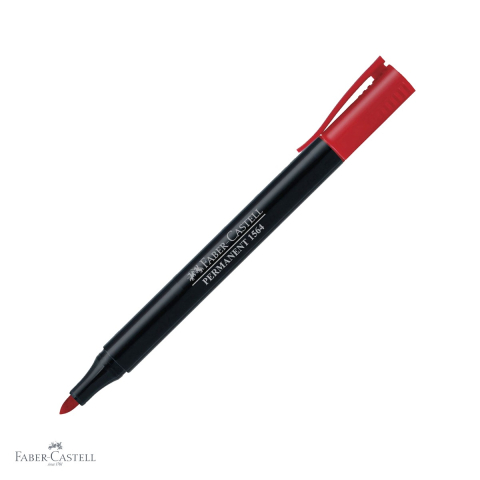 Markere - Marker permanent rosu Faber-Castell Slim 1564, varf rotund durabil, pentru metal, sticla si plastic
