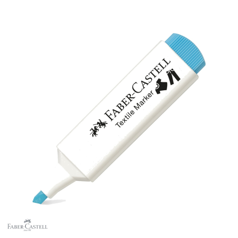 Markere textile - Marker textil albastru Faber-Castell, varf tesit 3 grosimi, pentru personalizare textile
