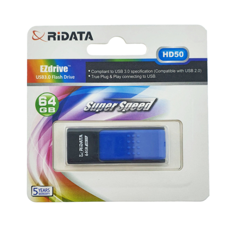 Memorii 64 Gb - Memorie USB 3.0 Flash Drive RiDATA 64GB, EZdrive HD50, conector retractabil, albastru
