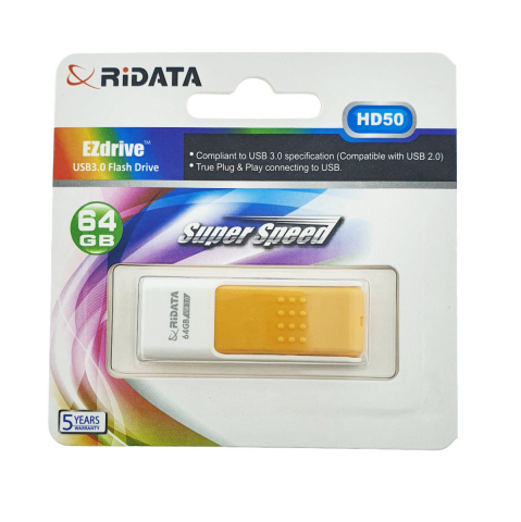 Memorii 64 Gb - Memorie USB 3.0 Flash Drive RiDATA 64GB, EZdrive HD50, conector retractabil, portocaliu