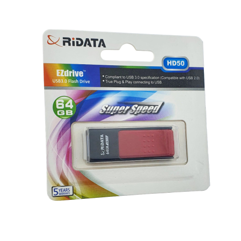 Memorii 64 Gb - Memorie USB 3.0 Flash Drive RiDATA 64GB, EZdrive HD50, conector retractabil, rosu