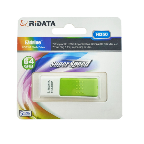 Memorii 64 Gb - Memorie USB 3.0 Flash Drive RiDATA 64GB, EZdrive HD50, conector retractabil, verde