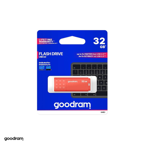Memorii 32 Gb - Memorie USB 32 GB GoodRAM UME3, USB 3.0, viteza citire 60 MB/s, USB-A, viteza scriere 20 MB/s, portocaliu