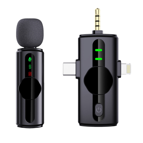 Microfoane Gaming - Microfon Wireless Profesional 2.4G - Set Cu Receptor Universal (USB-C, Lightning, 3.5mm) pentru Vlogging, Streaming si Inregistrari