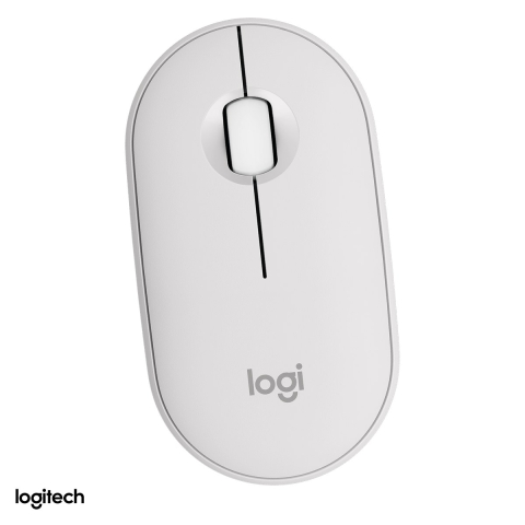 Accesorii IT - Mouse Bluetooth subtire Logitech Pebble Mouse 2 M350s, clicuri silentioase, senzor optic 400-4000 DPI, 3 butoane, Easy-Switch 3 dispozitive, 1 baterie AA, alb, 910-007013