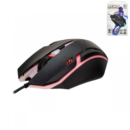 Accesorii Gaming - Mouse Gaming Rebeltec NEON cu senzor optic si iluminare LED, DPI ajustabil 800/1200/1600, 4 butoane, cablu 1.8m, dimensiuni 120 x 70 x 35mm