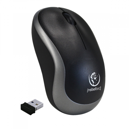Mouse wireless - Mouse wireless 2.4 GHz cu receptor USB mini, Rebeltec Meteor, 1000 dpi, 3 butoane, 2 x AA, negru cu gri
