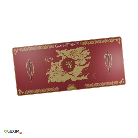 Mouse Pad Gaming - Mousepad gaming XXL Lexip Game of Thrones Lannister, 900 x 400 x 4 mm, textil cu baza cauciucata, rezistent la umezeala, rosu cu auriu, TSXLXMP0014