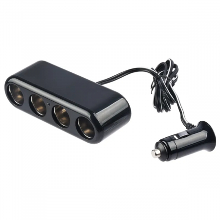 Accesorii auto - Multiplicator bricheta auto cu splitter 4 porturi, intrare curent DC 12-24V, cablu prelungitor 100cm, iesire curent 5V 1A, negru