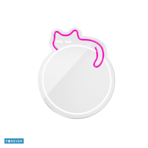 Neoane LED - Neon LED cu oglinda Forever Light, Sleeping Cat, dimensiuni 320 x 18 x 400mm, alb roz, cablu USB cu lungime 2m