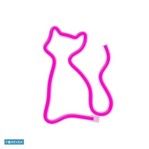 Neoane LED - Neon LED Forever Light, Cat, dimensiuni 170 x 20 x 235mm, cablu USB cu lungime 2m, alimentare USB sau 3xAA, roz