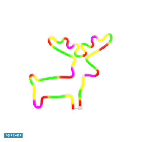 Neoane LED - Neon LED Forever Light, Elk, dimensiuni 280 x 20 x 250mm, cablu USB cu lungime 2m, alimentare USB sau 3xAA, multicolor